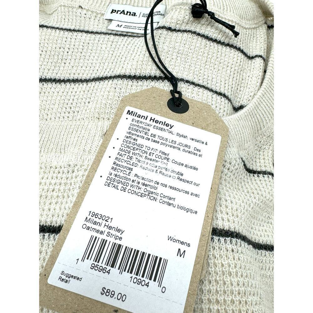 prAna Milani Henley Oatmeal Stripe, Size M - Picture 5 of 7